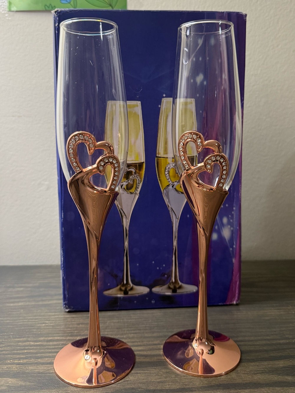 Wedding Rose Gold Heart Champagne Flutes Romantic